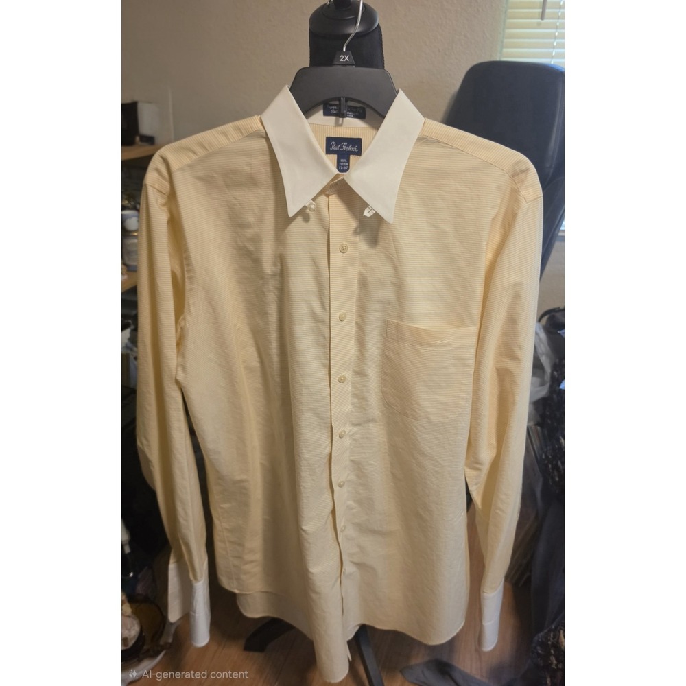 Paul Frederick Mens Yellow White Stripe Dress Shirt With Contrast French Cuffs